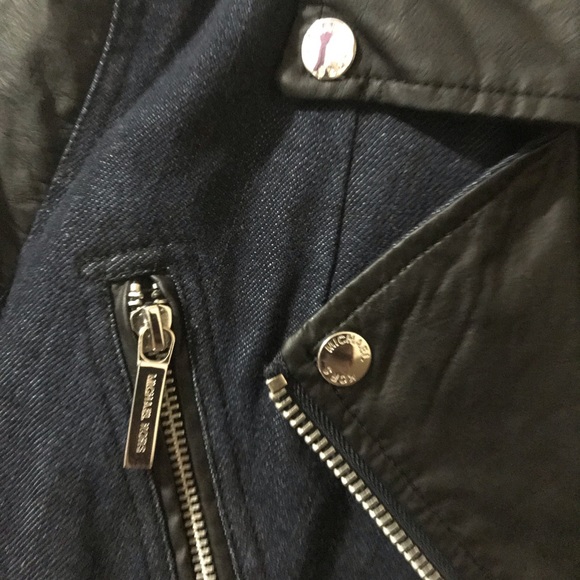 Michael Kors Faux Leather Denim Jacket - Picture 5 of 8